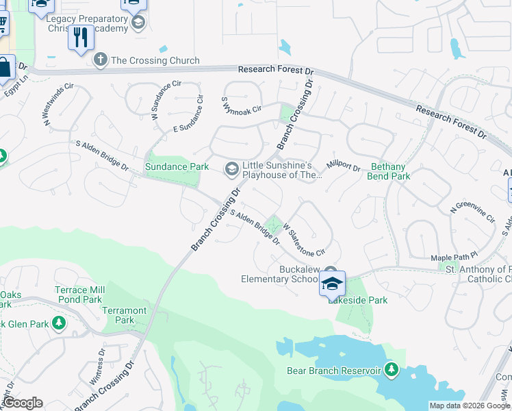 map of restaurants, bars, coffee shops, grocery stores, and more near 18 Keelrock Place in Spring