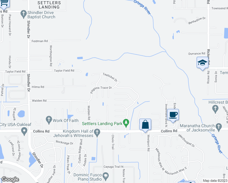 map of restaurants, bars, coffee shops, grocery stores, and more near 8183 Boonesborough Trail in Jacksonville