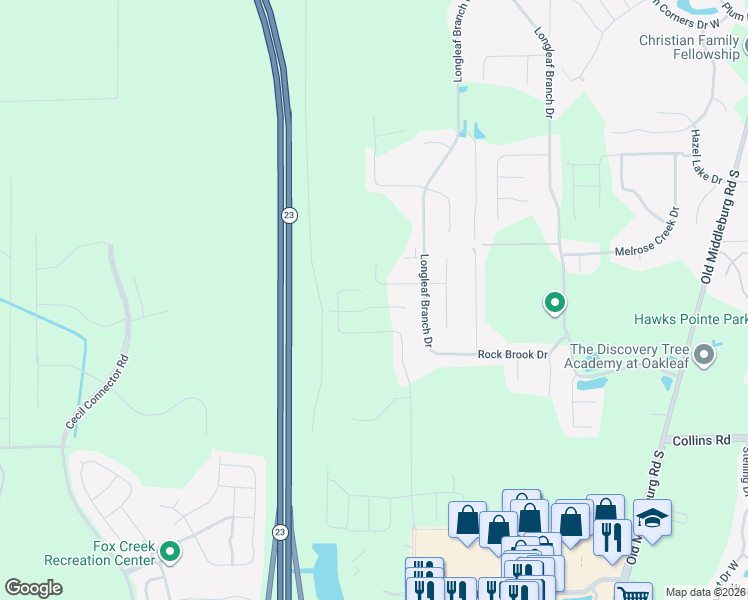 map of restaurants, bars, coffee shops, grocery stores, and more near Cecil Commerce Center Parkway in Jacksonville