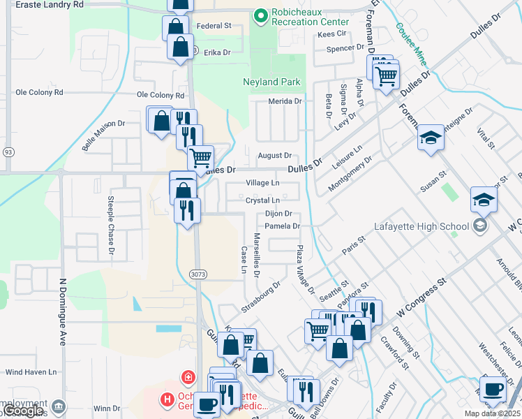 map of restaurants, bars, coffee shops, grocery stores, and more near 208 Dijon Drive in Lafayette
