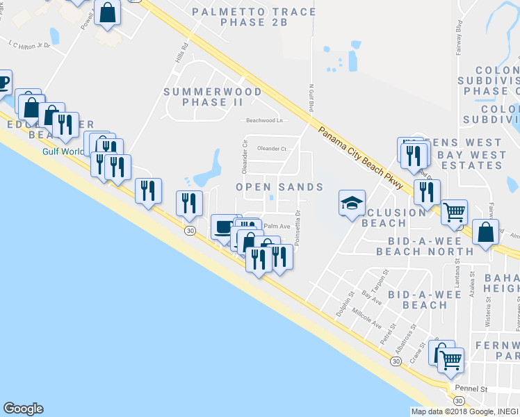 map of restaurants, bars, coffee shops, grocery stores, and more near 600 West Caladium Circle in Panama City Beach
