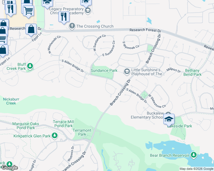 map of restaurants, bars, coffee shops, grocery stores, and more near 99 Glentrace Circle in Spring