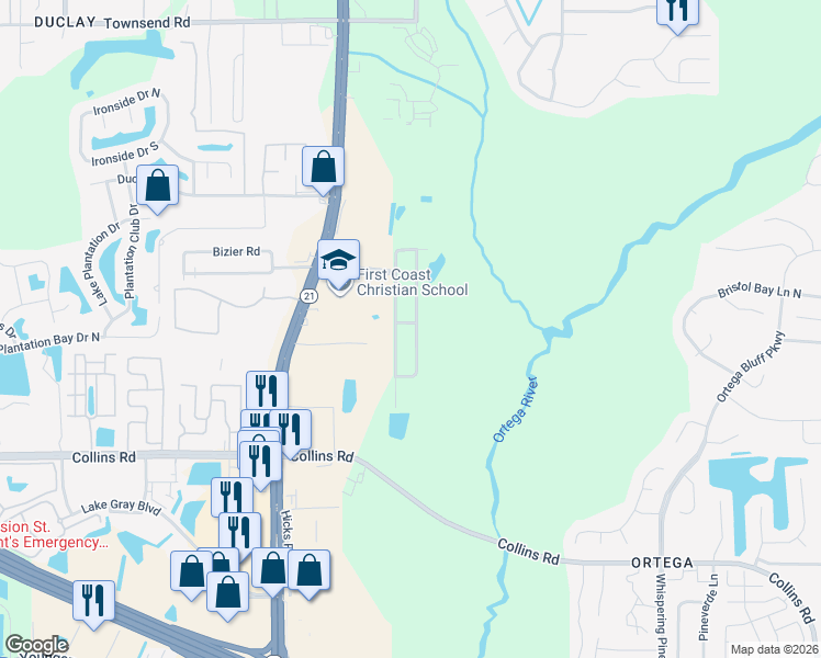 map of restaurants, bars, coffee shops, grocery stores, and more near 7707 Mc Cowan Drive in Jacksonville