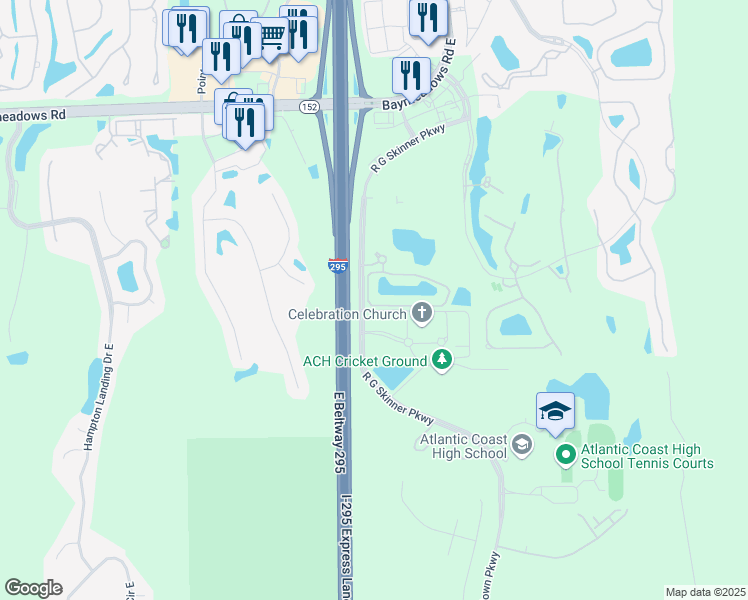 map of restaurants, bars, coffee shops, grocery stores, and more near 11390 Campfield Circle in Jacksonville