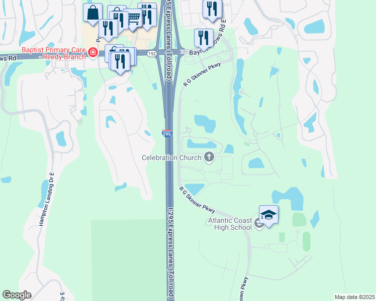 map of restaurants, bars, coffee shops, grocery stores, and more near 11382 Campfield Circle in Jacksonville