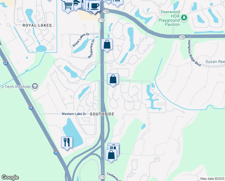 map of restaurants, bars, coffee shops, grocery stores, and more near 10010 Belle Rive Boulevard in Jacksonville