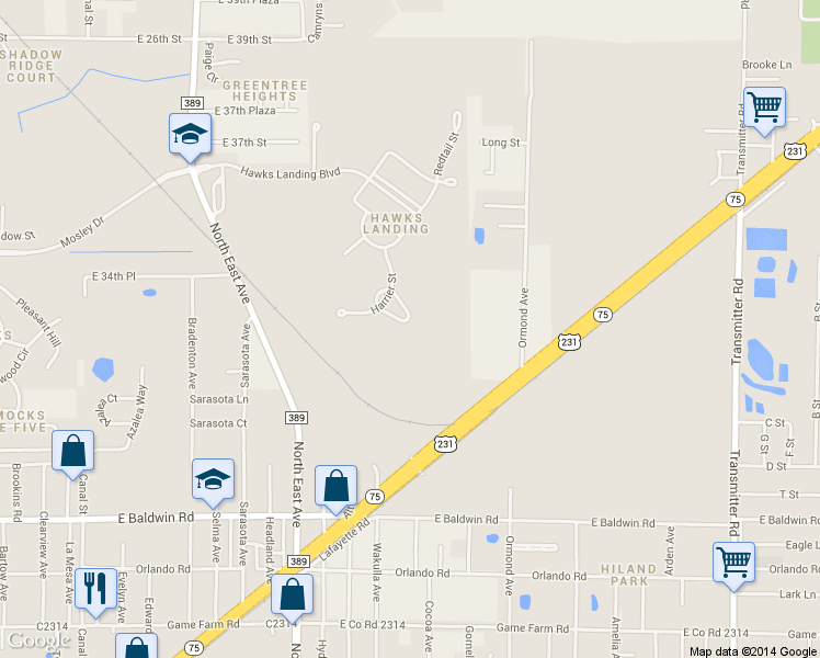 map of restaurants, bars, coffee shops, grocery stores, and more near 3012 Bay Wing Loop in Panama City