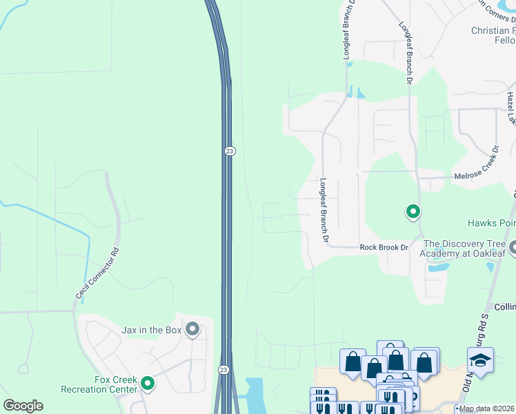 map of restaurants, bars, coffee shops, grocery stores, and more near Cecil Commerce Center Parkway in Jacksonville