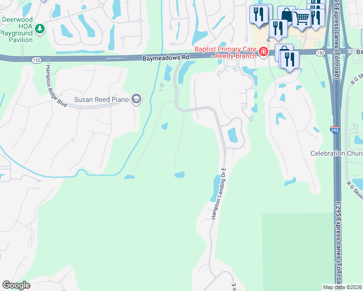 map of restaurants, bars, coffee shops, grocery stores, and more near 8791 Harpers Glen Court in Jacksonville