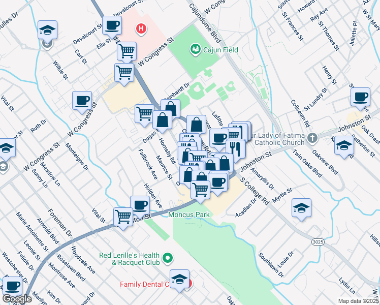 map of restaurants, bars, coffee shops, grocery stores, and more near 217 Chance Street in Lafayette