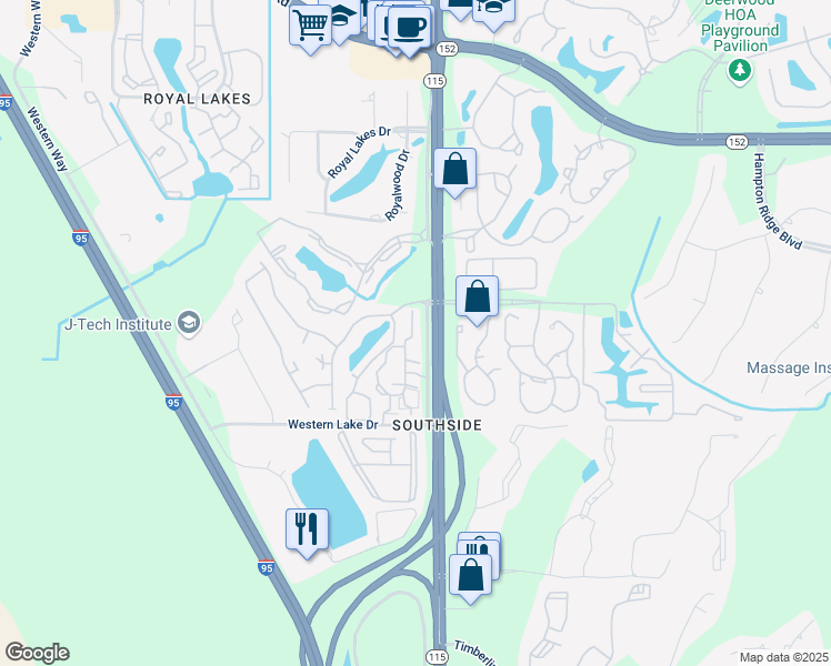map of restaurants, bars, coffee shops, grocery stores, and more near 9009 Western Lake Drive in Jacksonville