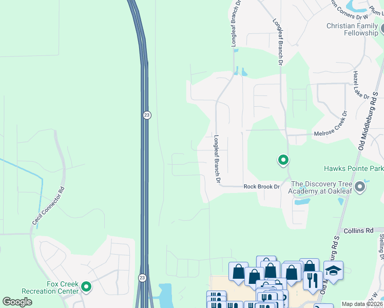 map of restaurants, bars, coffee shops, grocery stores, and more near Cecil Commerce Center Parkway in Jacksonville