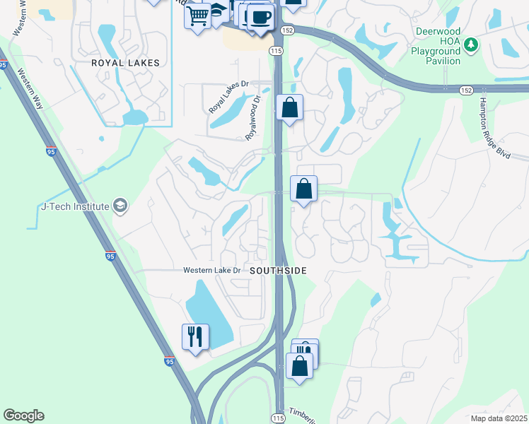 map of restaurants, bars, coffee shops, grocery stores, and more near Southside Blvd in Jacksonville