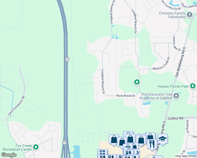 map of restaurants, bars, coffee shops, grocery stores, and more near 6371 Longleaf Branch Drive in Jacksonville