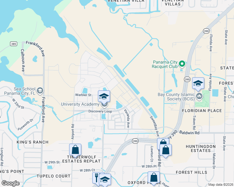 map of restaurants, bars, coffee shops, grocery stores, and more near 3469 Airport Road in Panama City