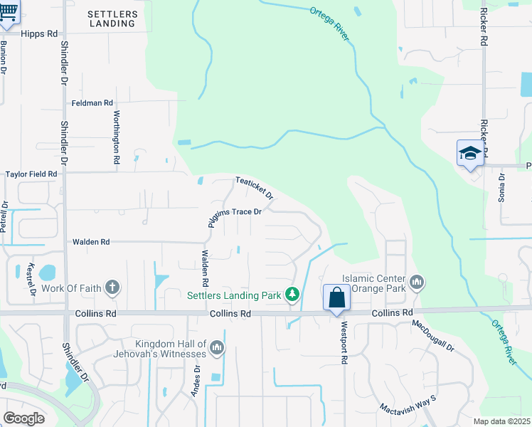 map of restaurants, bars, coffee shops, grocery stores, and more near 8158 Pilgrims Trace Drive in Jacksonville