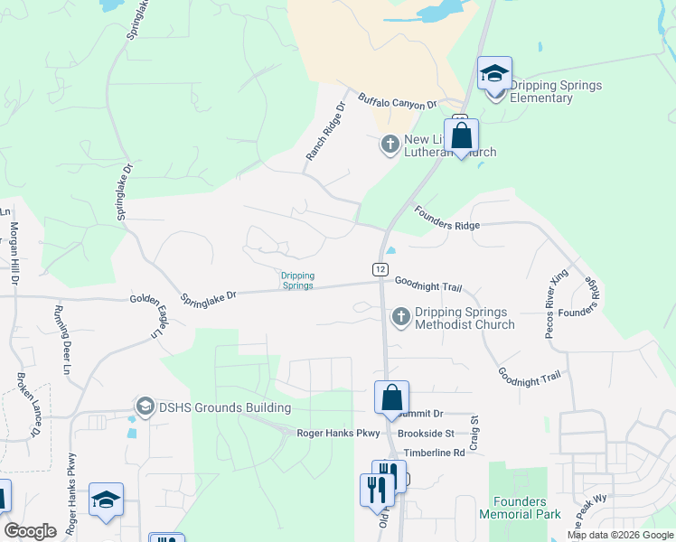 map of restaurants, bars, coffee shops, grocery stores, and more near 201 Springlake Drive in Dripping Springs