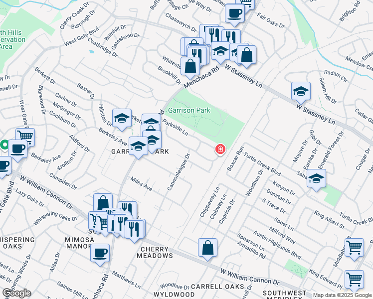 map of restaurants, bars, coffee shops, grocery stores, and more near 1815 Stanley Avenue in Austin