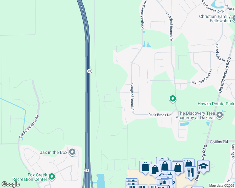 map of restaurants, bars, coffee shops, grocery stores, and more near Cecil Commerce Center Parkway in Jacksonville