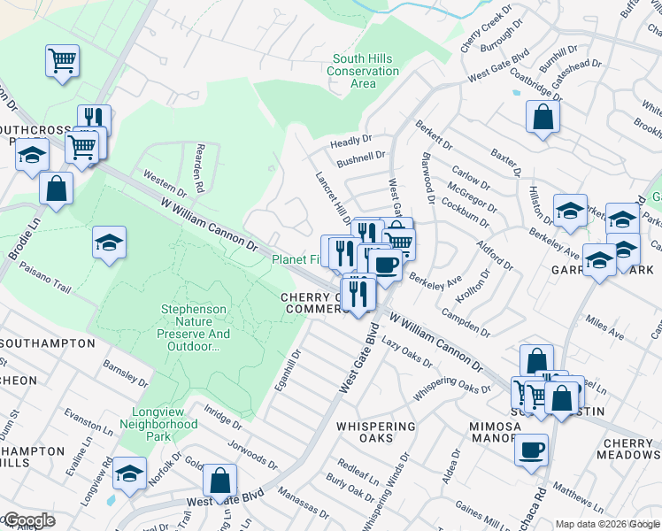map of restaurants, bars, coffee shops, grocery stores, and more near in Austin
