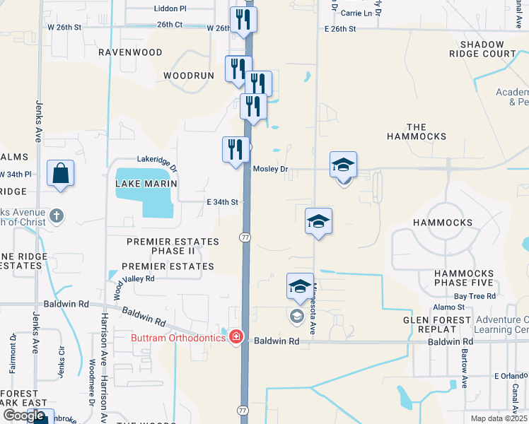 map of restaurants, bars, coffee shops, grocery stores, and more near 3334 Florida 77 in Panama City