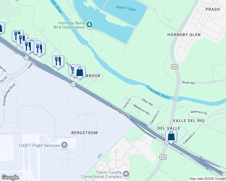 map of restaurants, bars, coffee shops, grocery stores, and more near in Del Valle