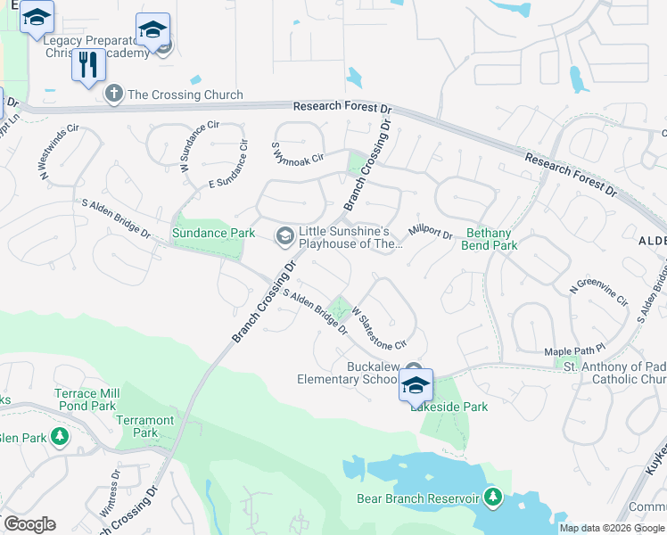 map of restaurants, bars, coffee shops, grocery stores, and more near 18 Keelrock Place in Spring