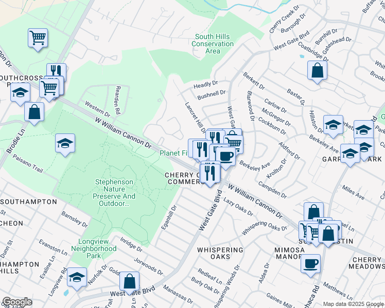 map of restaurants, bars, coffee shops, grocery stores, and more near in Austin
