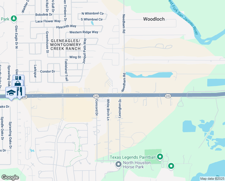 map of restaurants, bars, coffee shops, grocery stores, and more near 10660 Texas 242 in Conroe