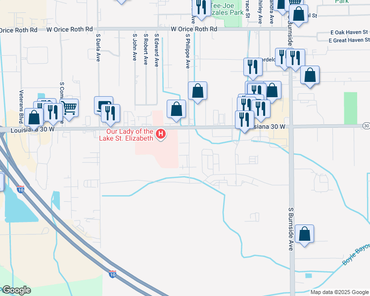 map of restaurants, bars, coffee shops, grocery stores, and more near 919 West Rothland Street in Gonzales