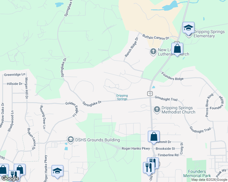 map of restaurants, bars, coffee shops, grocery stores, and more near 410 Whisenant Lane in Dripping Springs