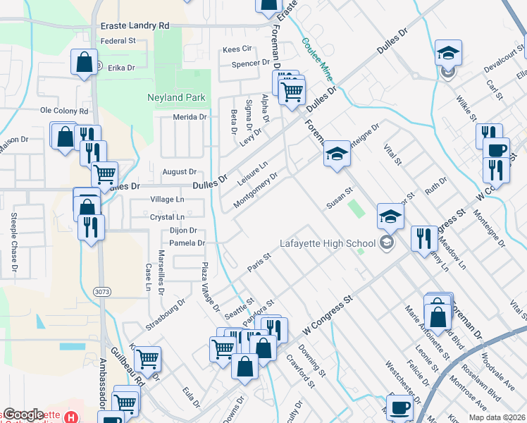 map of restaurants, bars, coffee shops, grocery stores, and more near 215 McDonald Street in Lafayette