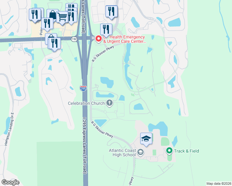 map of restaurants, bars, coffee shops, grocery stores, and more near 11223 Campfield Circle in Jacksonville