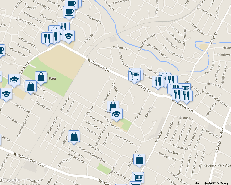 map of restaurants, bars, coffee shops, grocery stores, and more near 1114 Gobi Drive in Austin