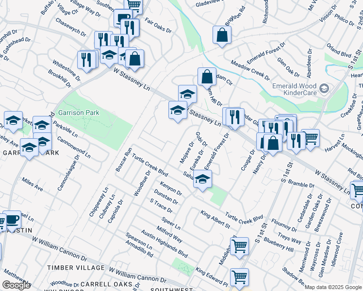 map of restaurants, bars, coffee shops, grocery stores, and more near 5801 Libyan Drive in Austin