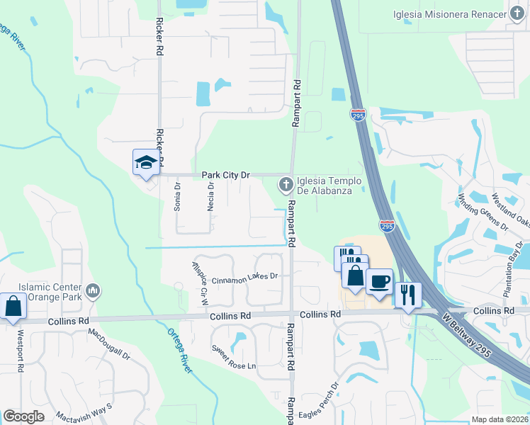 map of restaurants, bars, coffee shops, grocery stores, and more near 7363 Cinnamon Tea Lane in Jacksonville
