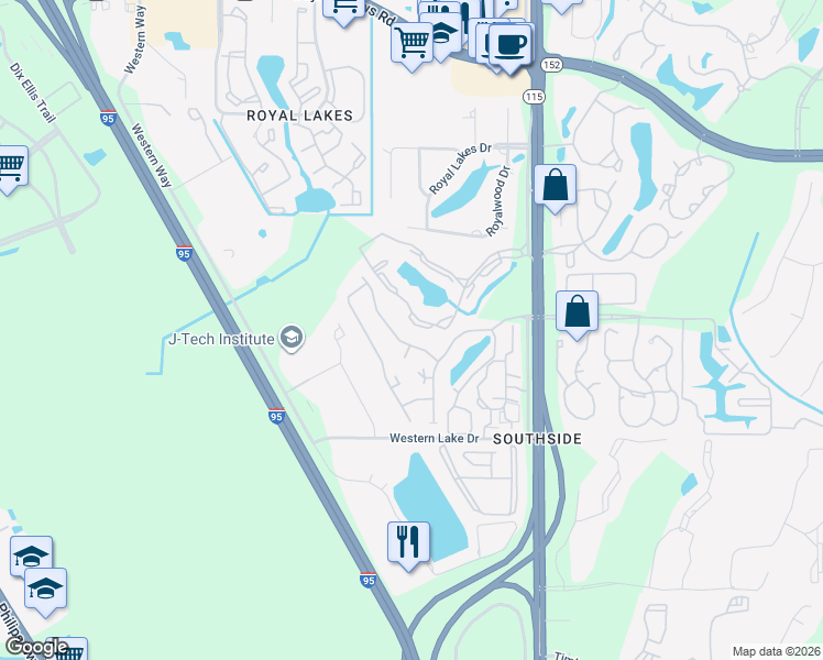 map of restaurants, bars, coffee shops, grocery stores, and more near 6169 Lake Tahoe Drive in Jacksonville