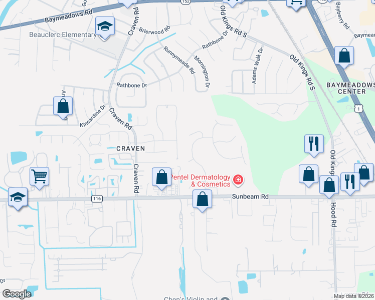 map of restaurants, bars, coffee shops, grocery stores, and more near 9320 Mill Springs Drive in Jacksonville