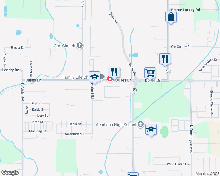 map of restaurants, bars, coffee shops, grocery stores, and more near 121 Bronze Medal Drive in Lafayette