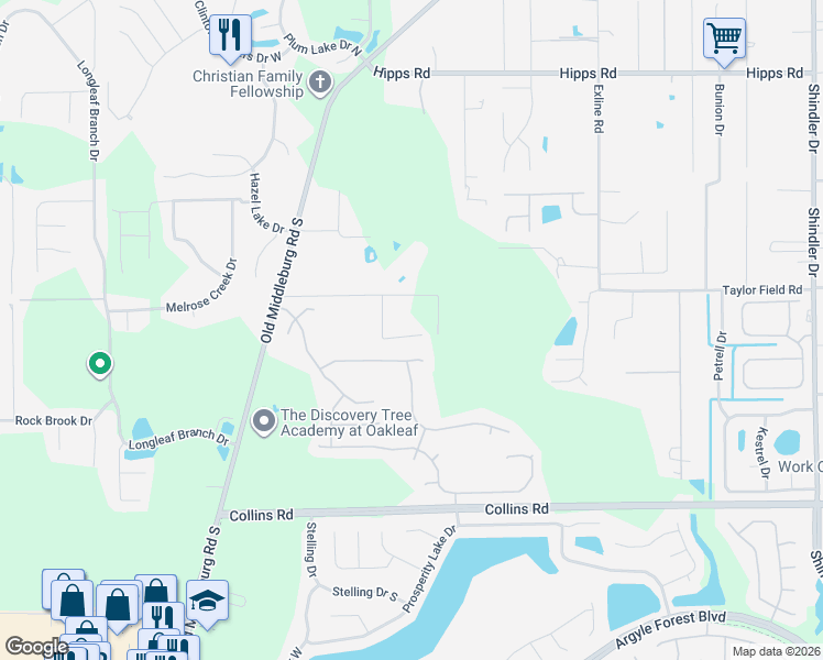 map of restaurants, bars, coffee shops, grocery stores, and more near 7399 Roe Court in Jacksonville