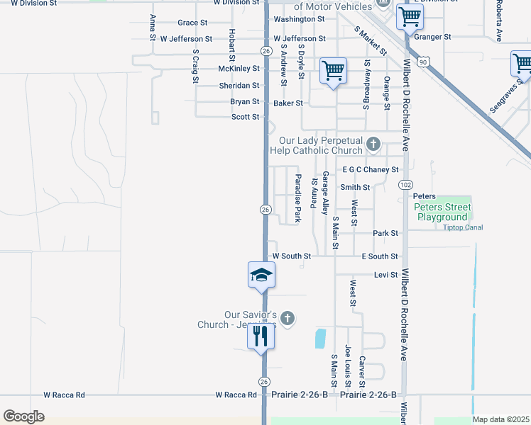 map of restaurants, bars, coffee shops, grocery stores, and more near 1299 South Lake Arthur Avenue in Jennings