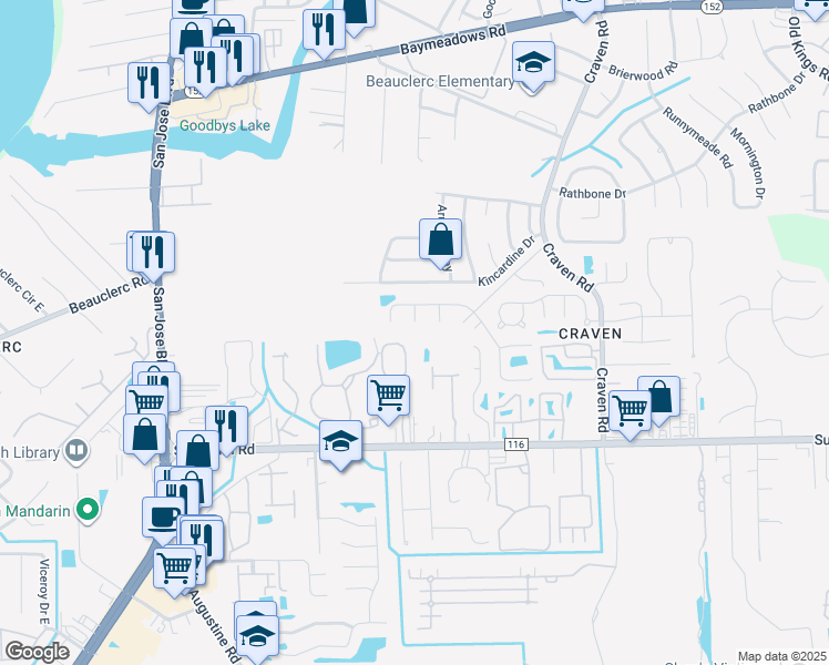 map of restaurants, bars, coffee shops, grocery stores, and more near 9139 Tejas Court in Jacksonville