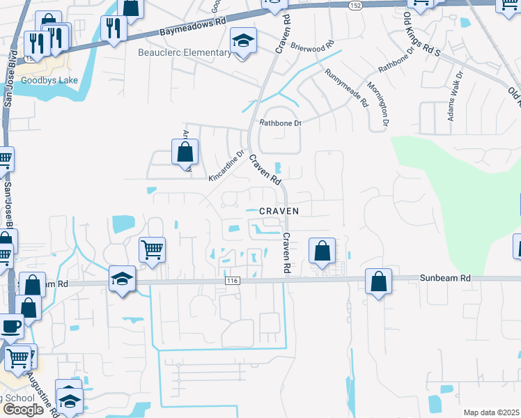 map of restaurants, bars, coffee shops, grocery stores, and more near 9139 Margolyn Court in Jacksonville