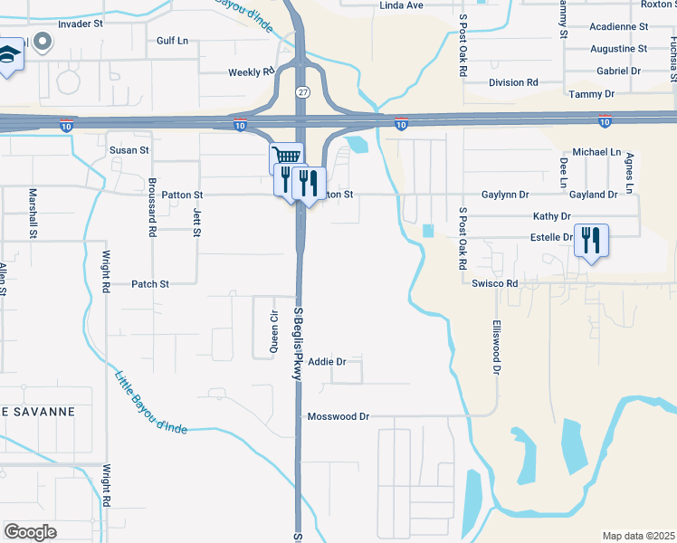 map of restaurants, bars, coffee shops, grocery stores, and more near 2979 Beglis Parkway in Sulphur