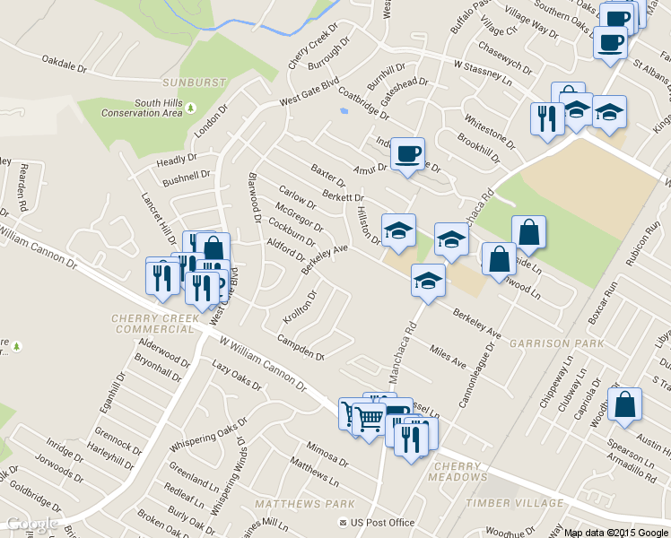 map of restaurants, bars, coffee shops, grocery stores, and more near 6305 Berkeley Cove in Austin