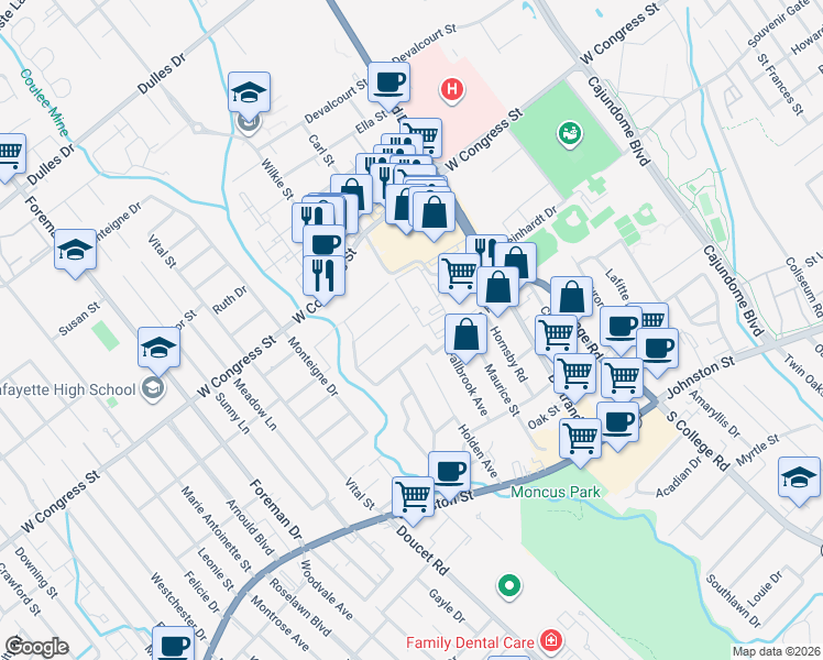 map of restaurants, bars, coffee shops, grocery stores, and more near 160 Fernhill Avenue in Lafayette