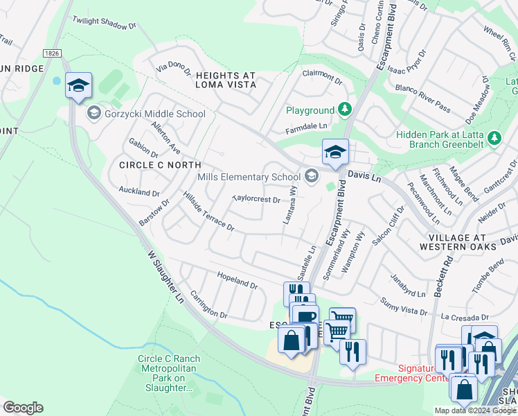 map of restaurants, bars, coffee shops, grocery stores, and more near 9108 La Siesta Bend in Austin