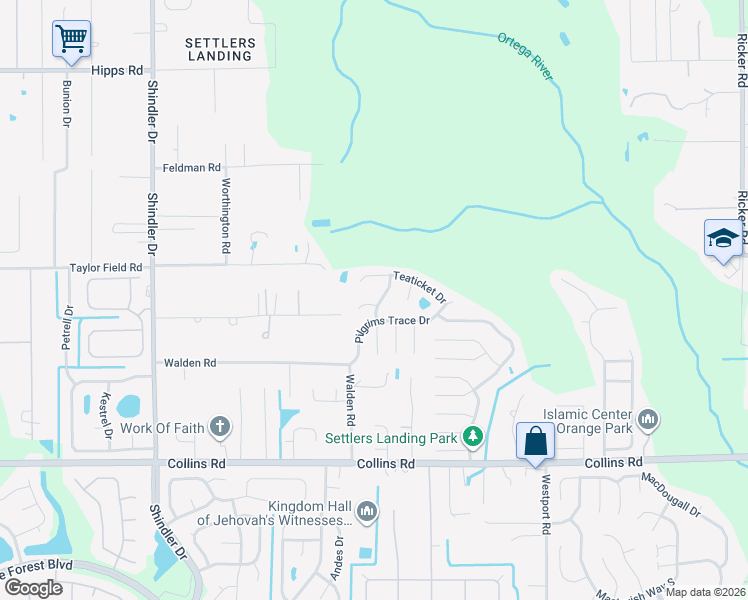 map of restaurants, bars, coffee shops, grocery stores, and more near 8241 Dover Cliff Court in Jacksonville