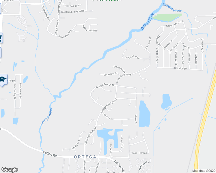 map of restaurants, bars, coffee shops, grocery stores, and more near 5536 Bristol Bay Lane North in Jacksonville