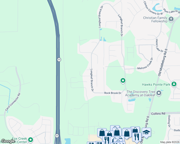 map of restaurants, bars, coffee shops, grocery stores, and more near 6440 Longleaf Branch Drive in Jacksonville